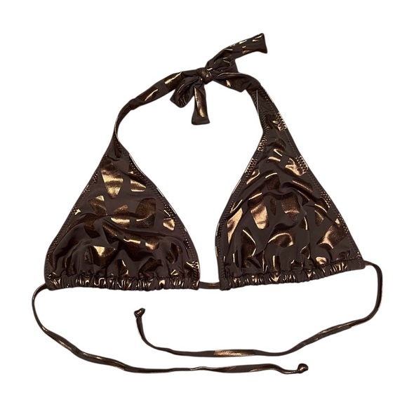 NWT Sizzle Beach Poolside Brown Metallic Print Bikini Top D Cup - Picture 1 of 7